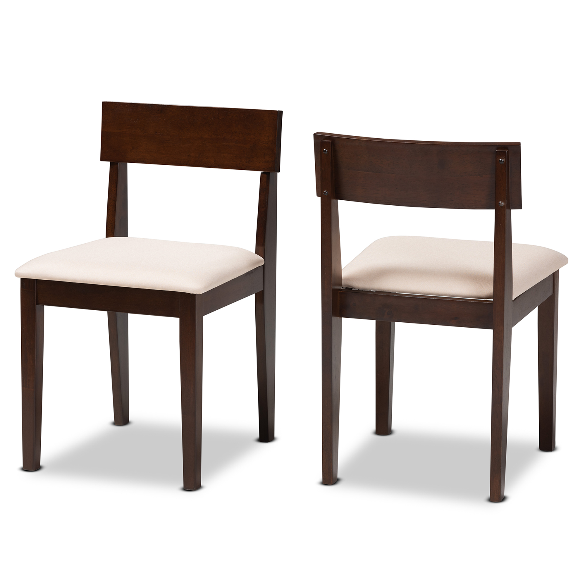 Baxton Studio Camilla Mid-Century Modern Cream Fabric and Dark Brown Finished Wood 2-Piece Dining Chair Set